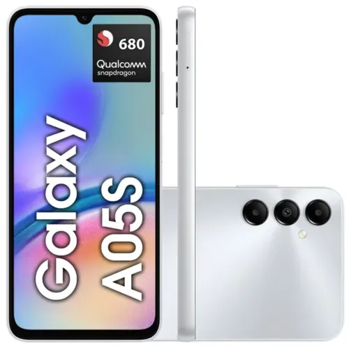 Smartphone Samsung Galaxy A05s 128gb 6gb Ram, Tela 6,7 90hz, Conector De Fone De Ouvido P2, Entrada Para Microsd, Snapdragon 680, Branco